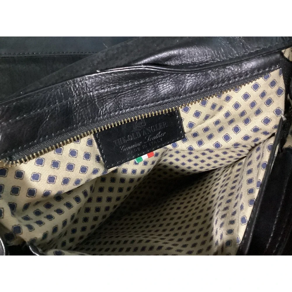 The Old Angler Italian Leather Black Backpack Flap Closure